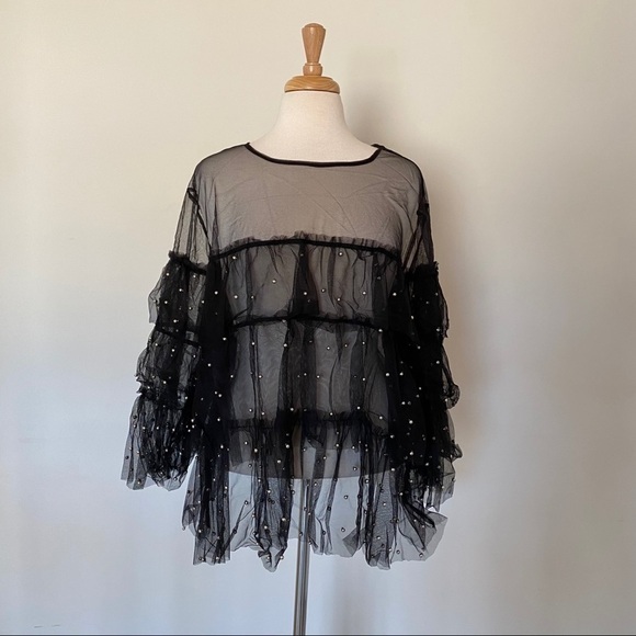 Silver Beaded Tiered Ruffle Top Plus Size - Picture 1 of 12